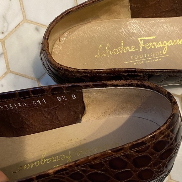 Salvatore Ferragamo Dark Brown Croc-Embossed Loafers - Picture 10 of 10
